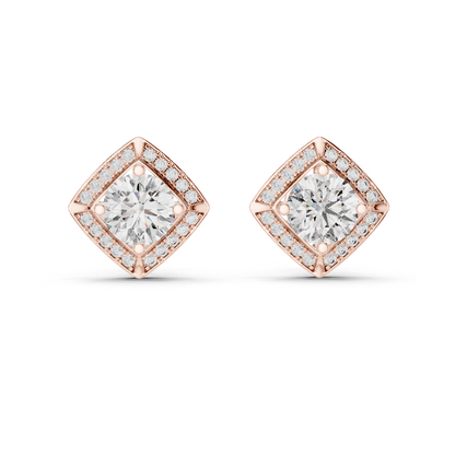 Round Cut Lab Grown Diamond Stud Earrings in Rose Gold