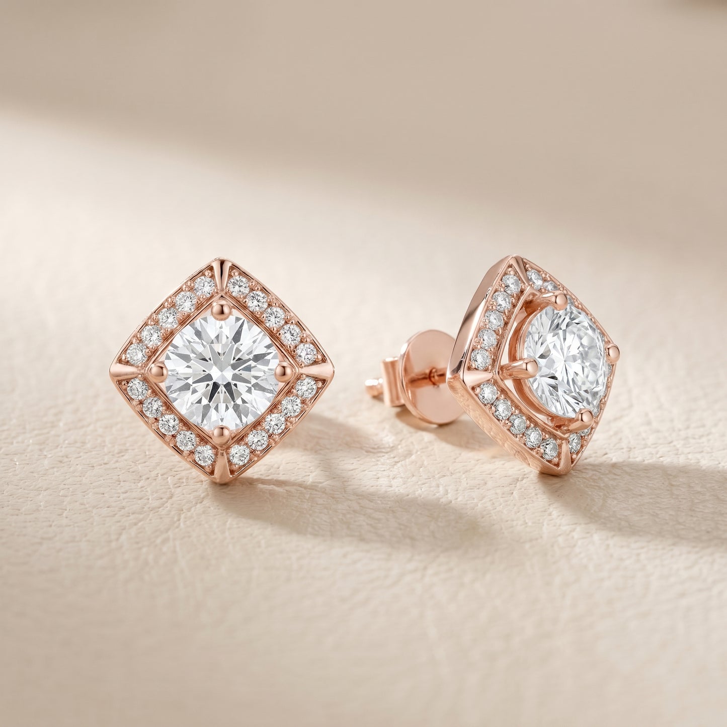 Round Cut Lab Grown Diamond Stud Earrings in Rose Gold