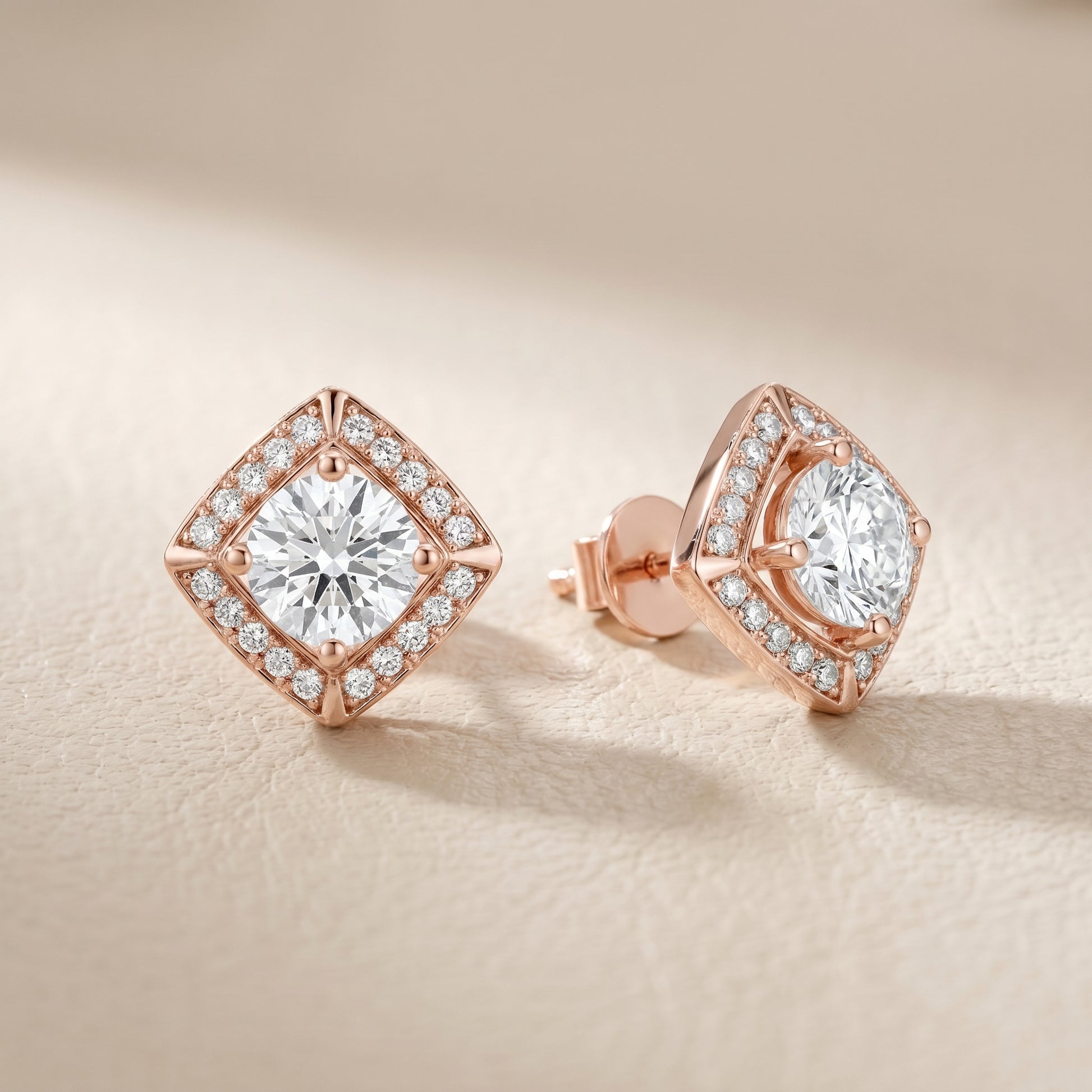Round Cut Lab Grown Diamond Stud Earrings in Rose Gold