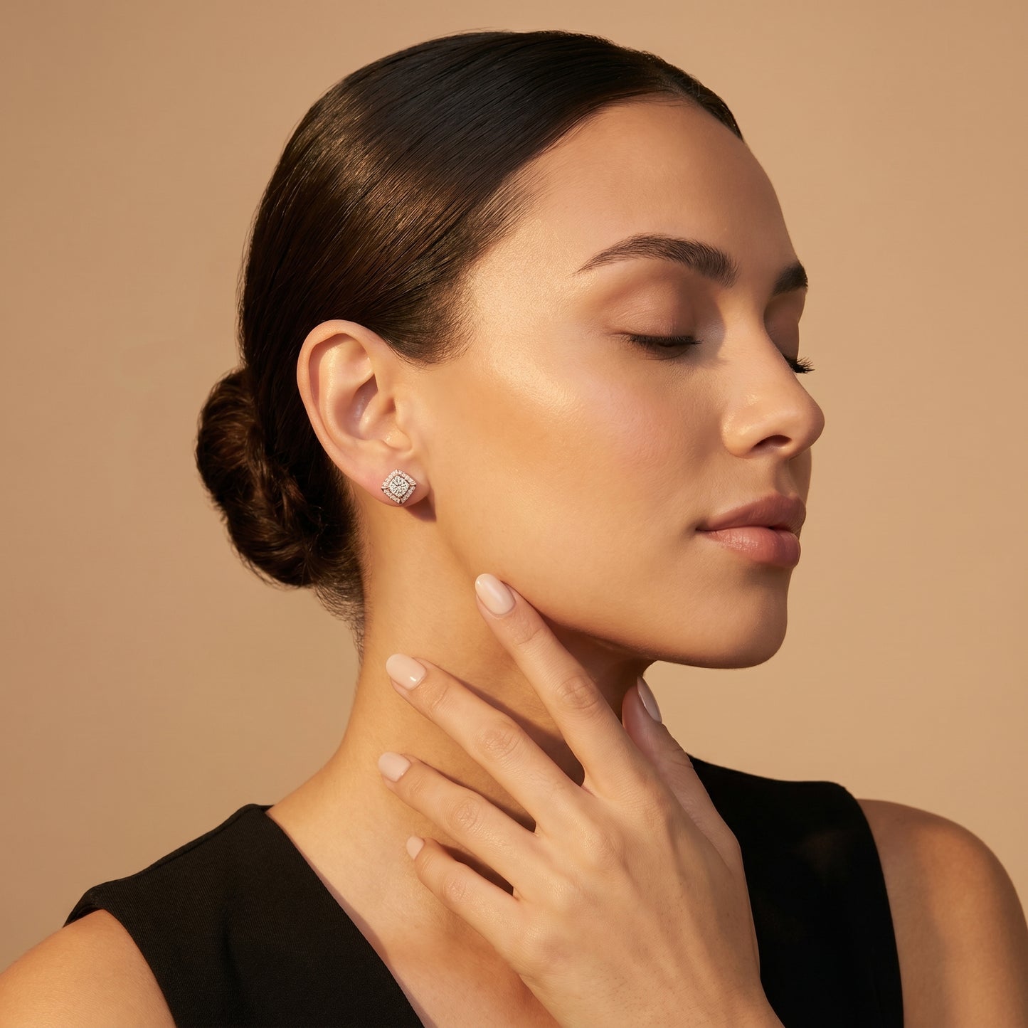 Round Cut Lab Grown Diamond Stud Earrings in Rose Gold
