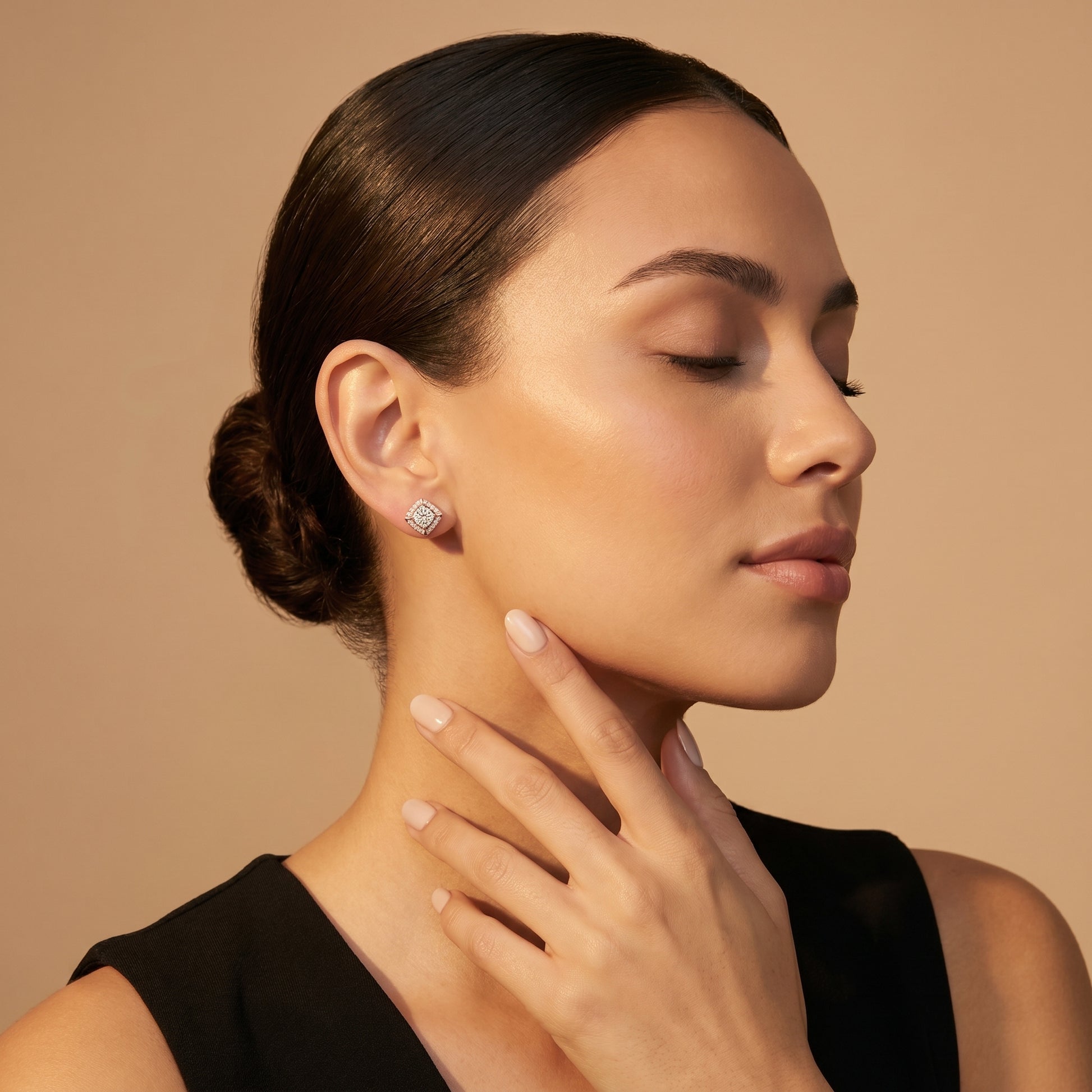 Round Cut Lab Grown Diamond Stud Earrings in Rose Gold