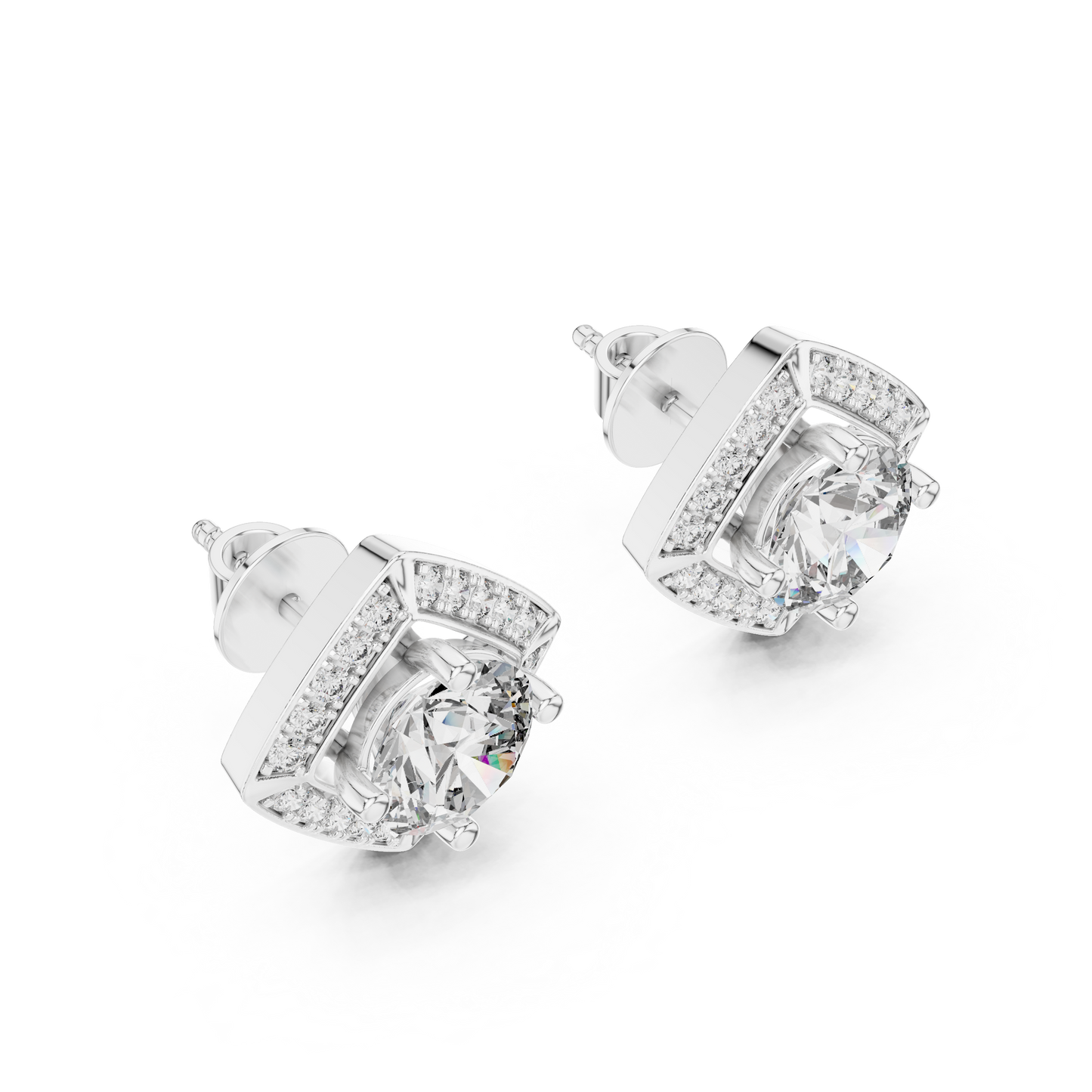 Round Cut Lab Grown Diamond Stud Earrings in White Gold