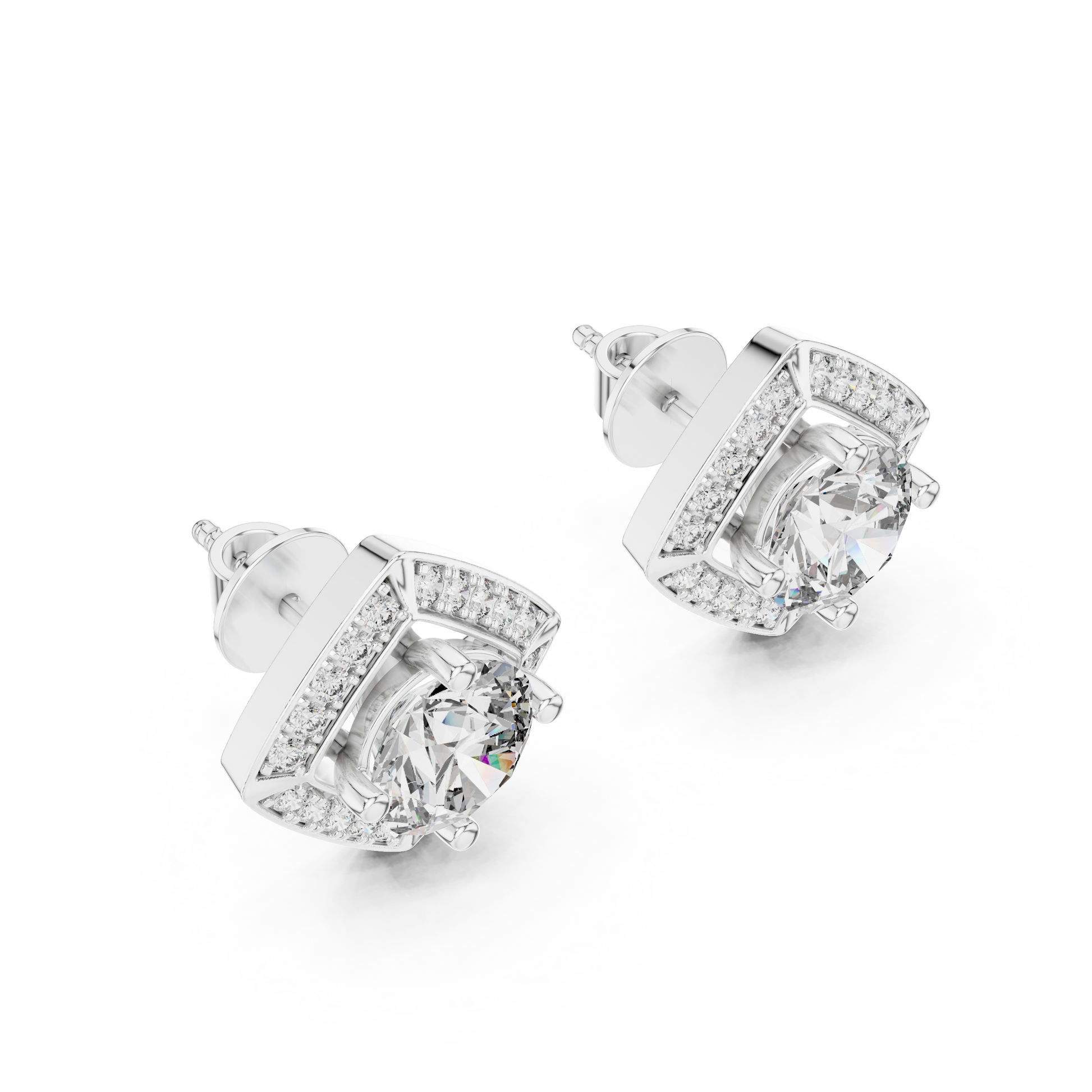 Round Cut Lab Grown Diamond Stud Earrings in White Gold