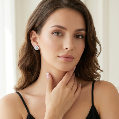 Round Cut Lab Grown Diamond Stud Earrings in Silver
