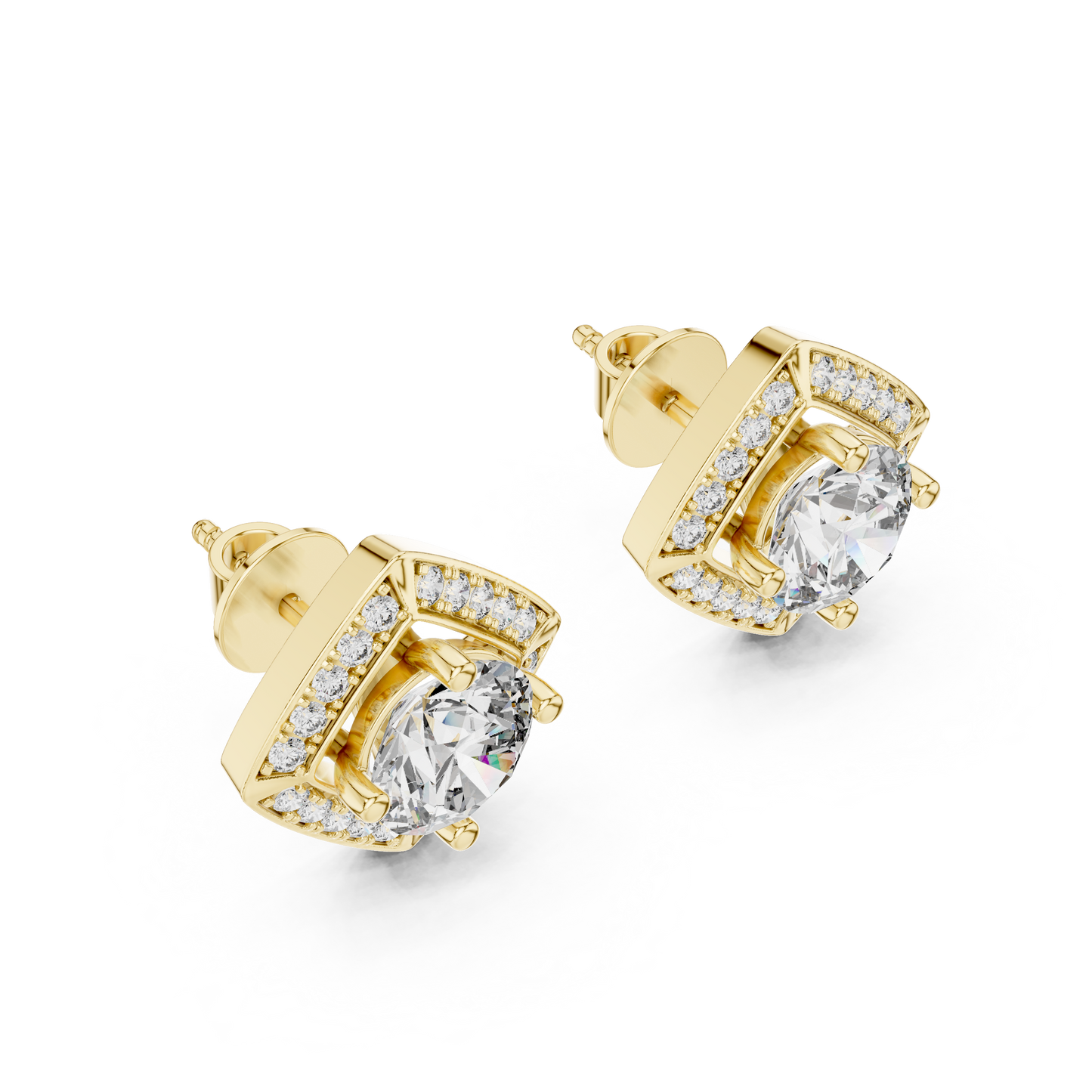 Round Cut Lab Grown Diamond Stud Earrings in Yellow Gold