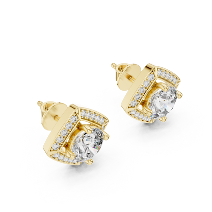 Round Cut Lab Grown Diamond Stud Earrings in Yellow Gold