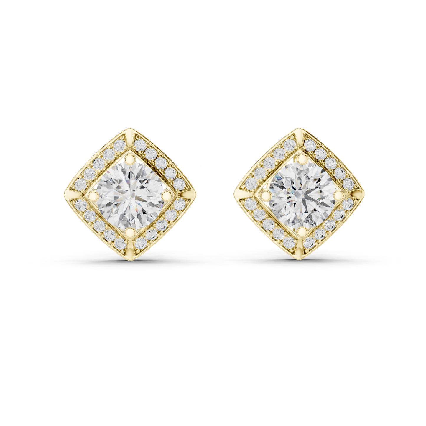 Round Cut Lab Grown Diamond Stud Earrings in Yellow Gold