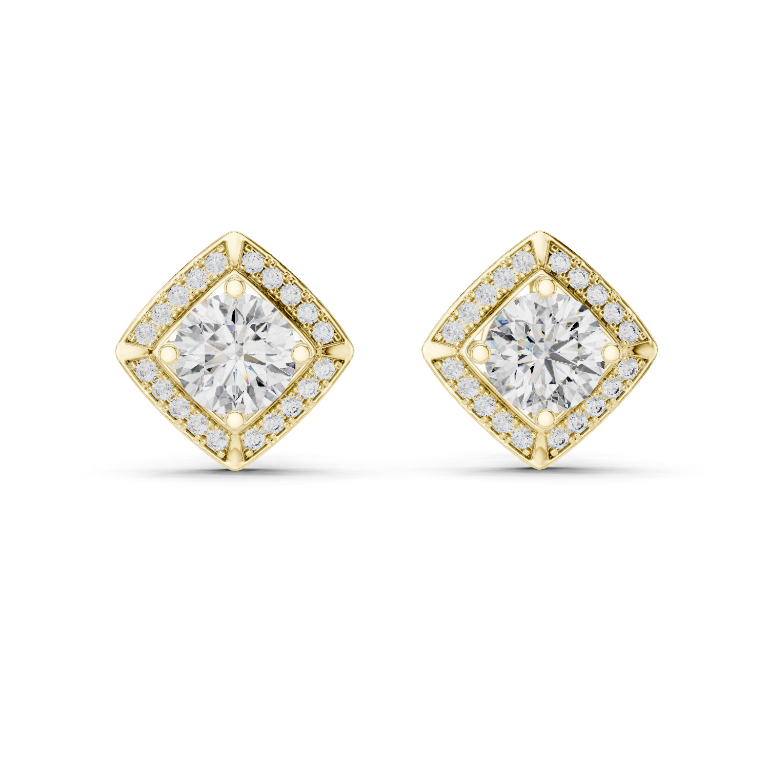 Round Cut Lab Grown Diamond Stud Earrings in Yellow Gold