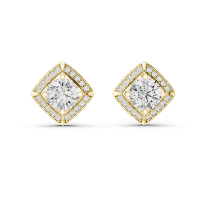Round Cut Lab Grown Diamond Stud Earrings in Yellow Gold