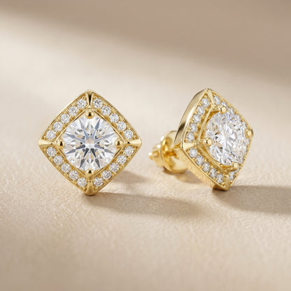Round Cut Lab Grown Diamond Stud Earrings in Yellow Gold