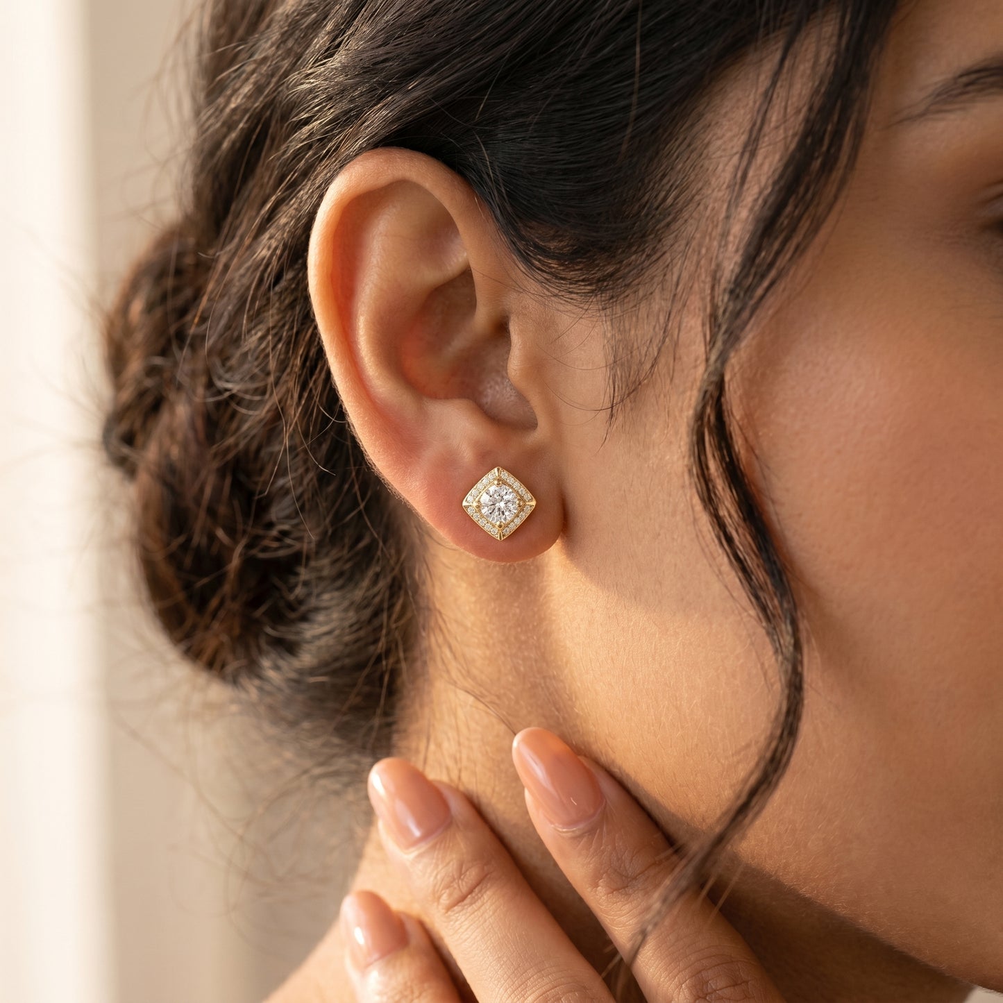 Round Cut Lab Grown Diamond Stud Earrings in Yellow Gold