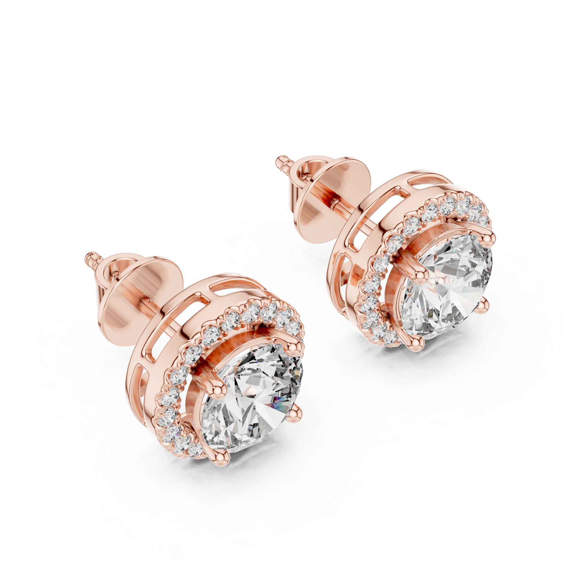Round Cut Lab Grown Diamond Stud Earrings in Rose Gold