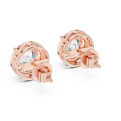 Round Cut Lab Grown Diamond Stud Earrings in Rose Gold