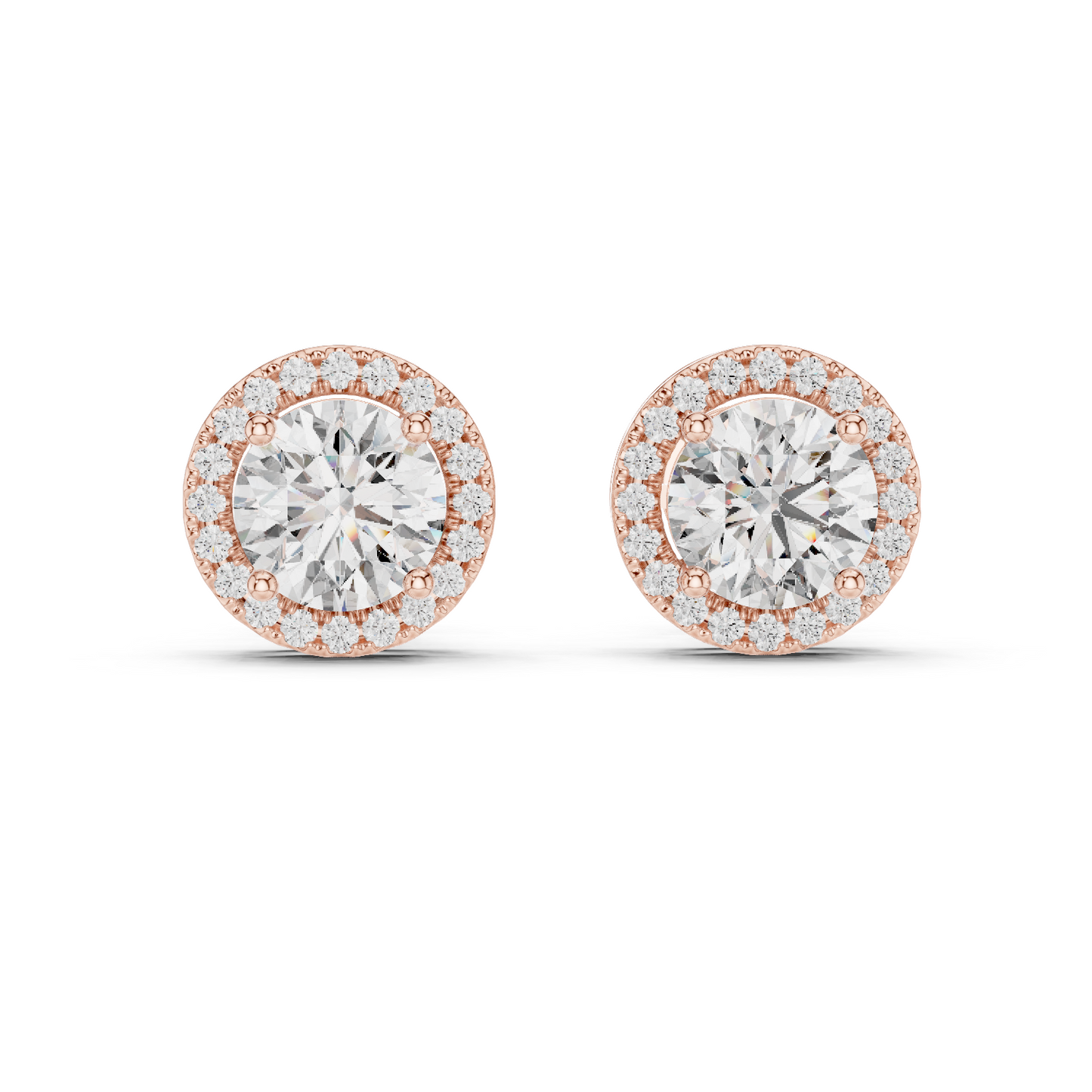 Round Cut Lab Grown Diamond Stud Earrings in Rose Gold