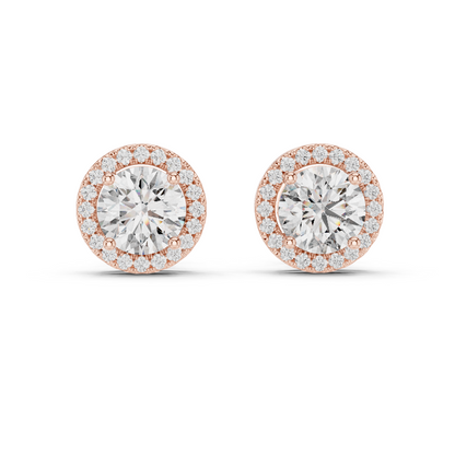 Round Cut Lab Grown Diamond Stud Earrings in Rose Gold