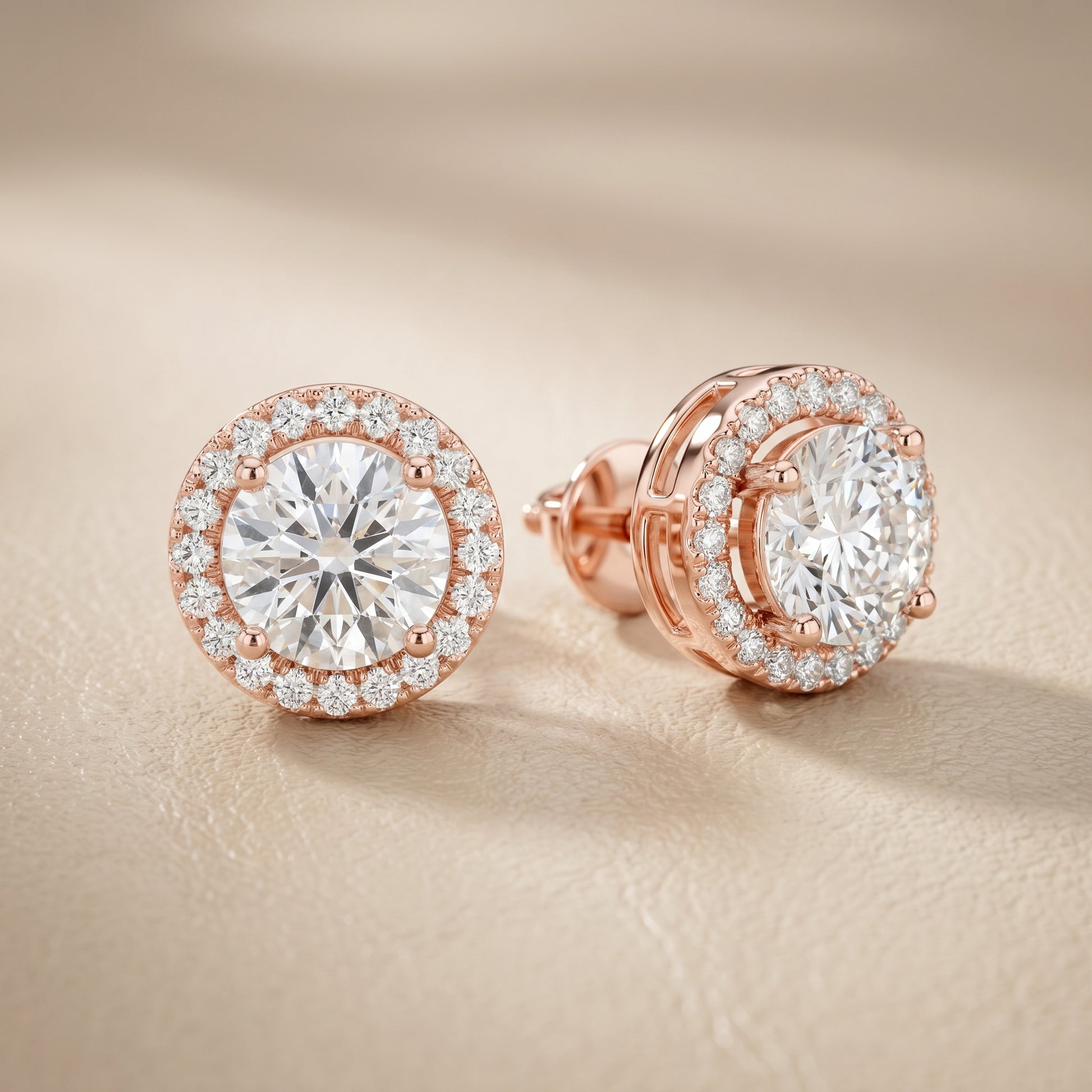 Round Cut Lab Grown Diamond Stud Earrings in Rose Gold