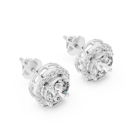 Round Cut Lab Grown Diamond Stud Earrings in Silver