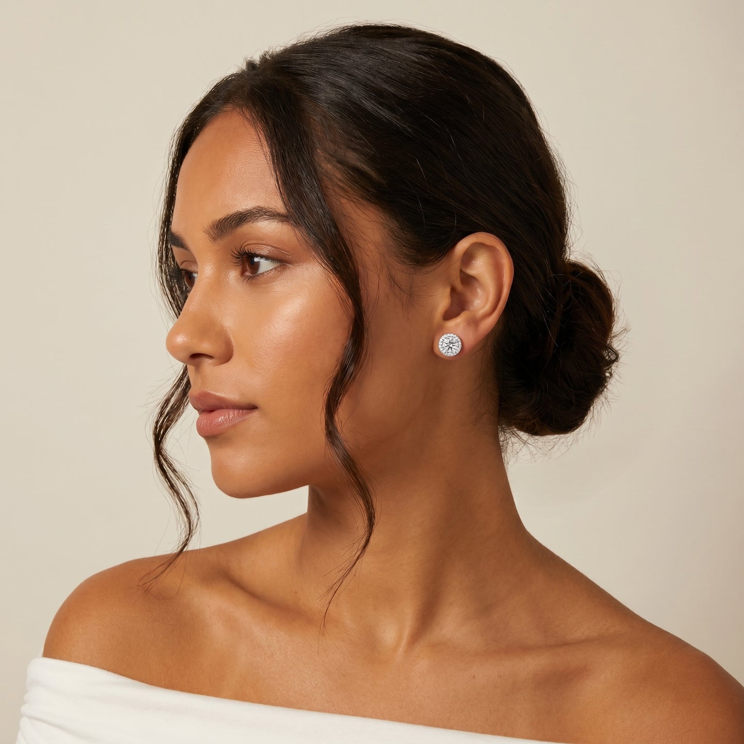 Round Cut Lab Grown Diamond Stud Earrings in Silver