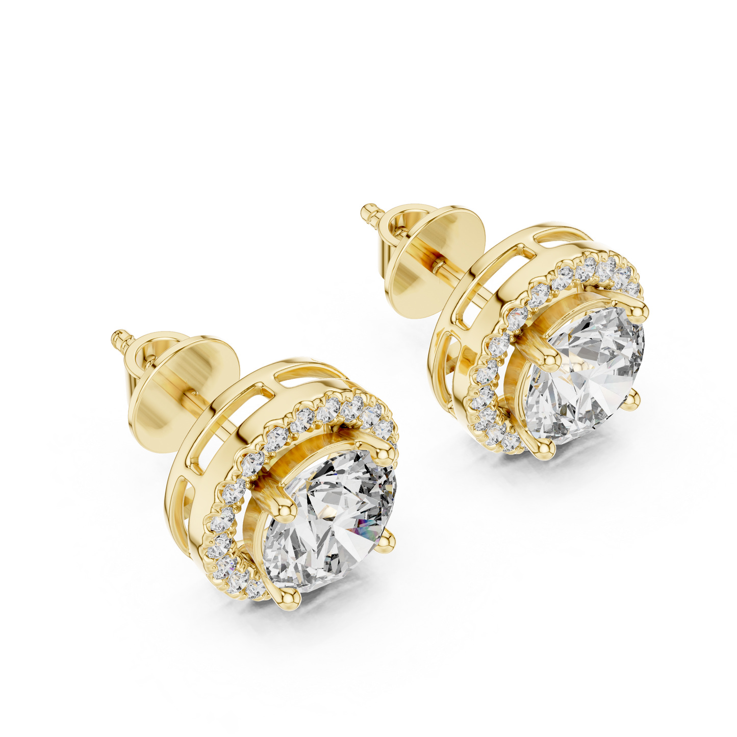 Round Cut Lab Grown Diamond Stud Earrings in Yellow Gold