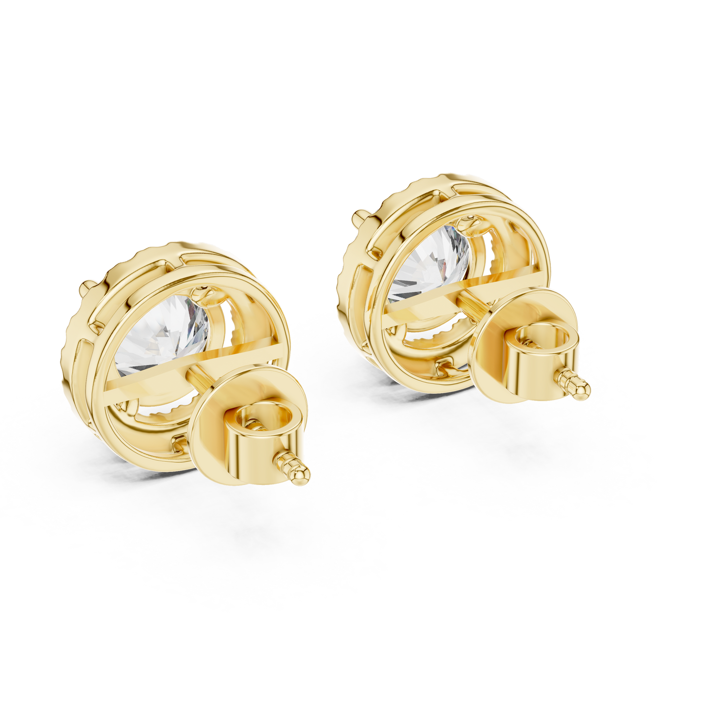 Round Cut Lab Grown Diamond Stud Earrings in Yellow Gold