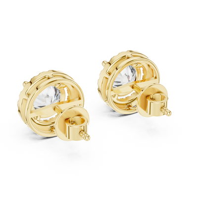 Round Cut Lab Grown Diamond Stud Earrings in Yellow Gold