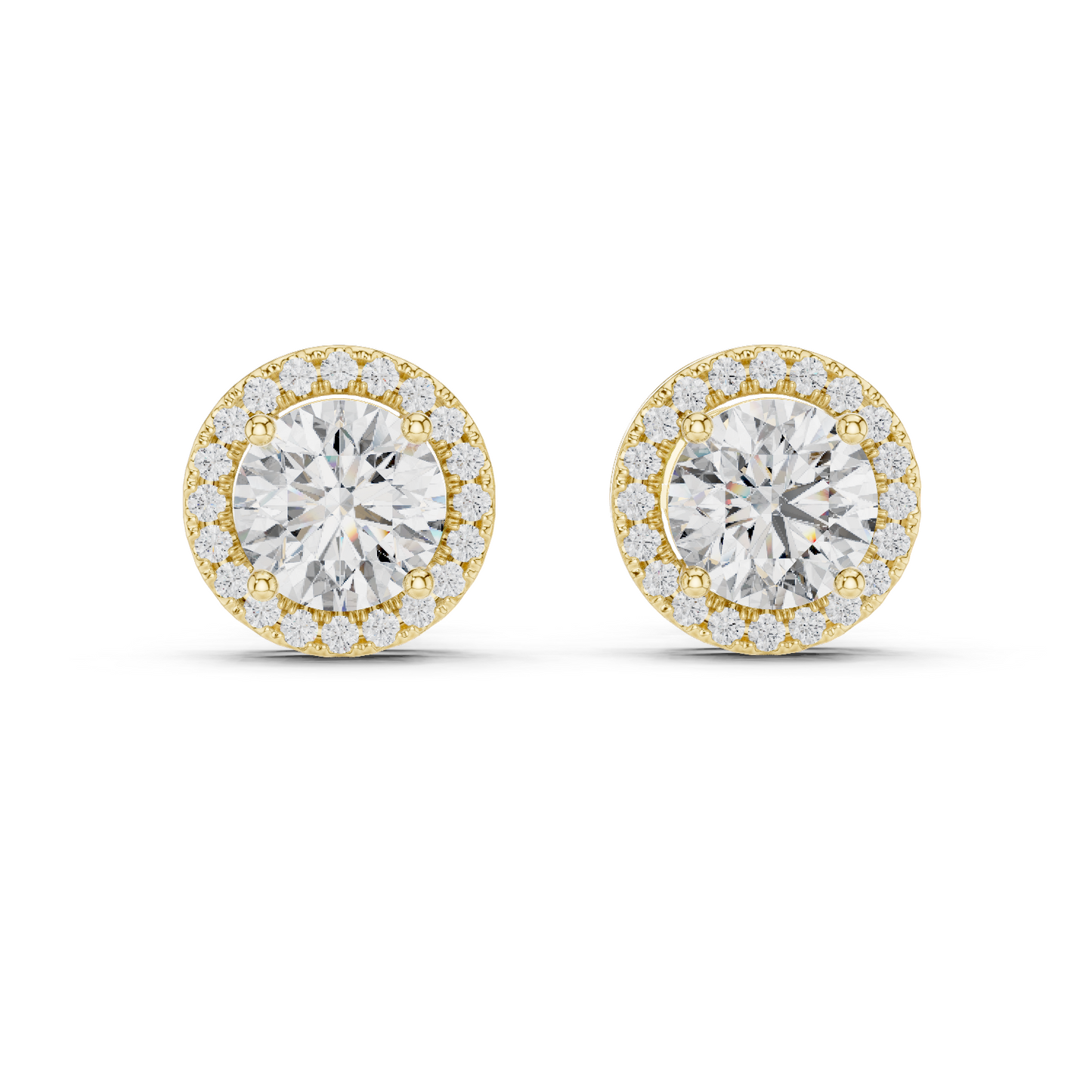 Round Cut Lab Grown Diamond Stud Earrings in Yellow Gold
