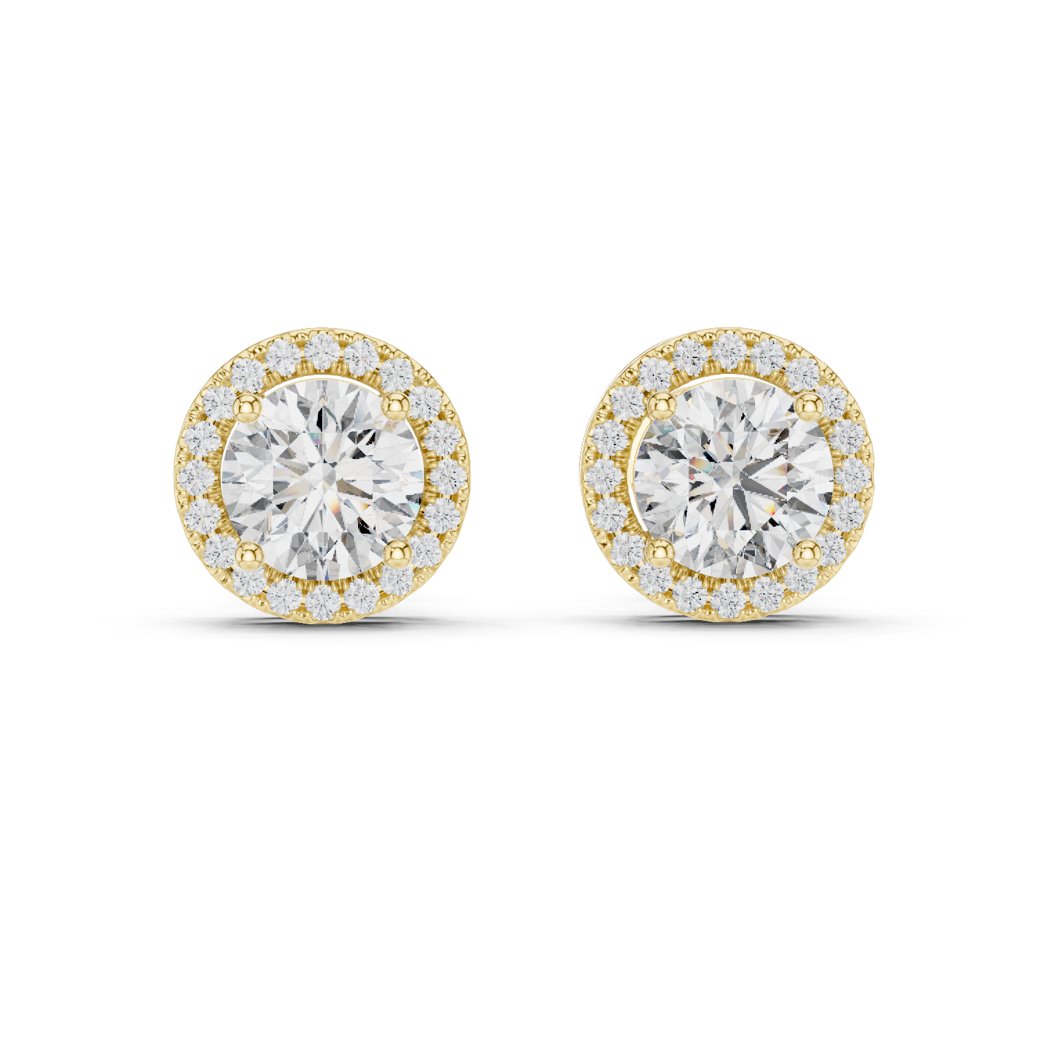 Round Cut Lab Grown Diamond Stud Earrings in Yellow Gold