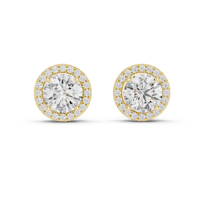 Round Cut Lab Grown Diamond Stud Earrings in Yellow Gold