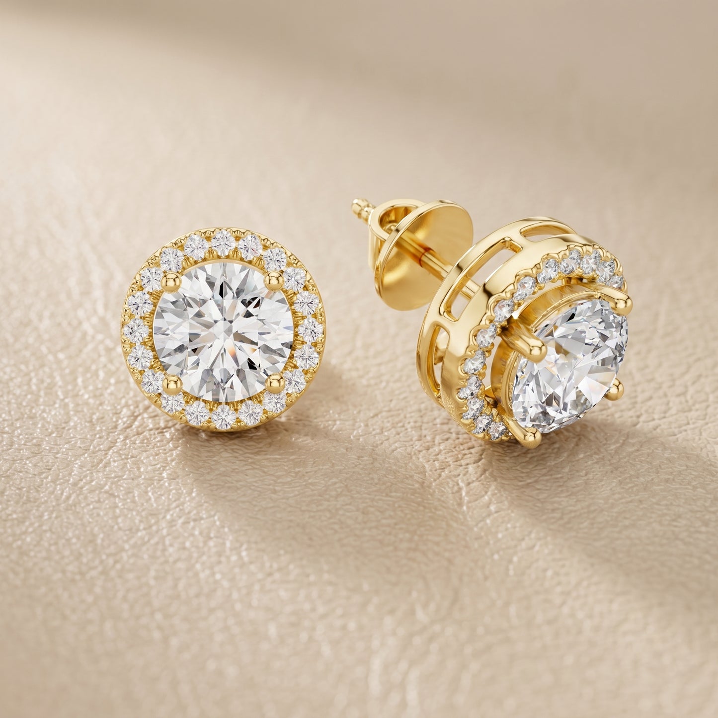 Round Cut Lab Grown Diamond Stud Earrings in Yellow Gold