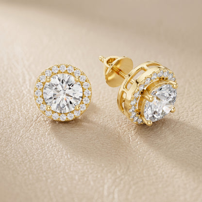 Round Cut Lab Grown Diamond Stud Earrings in Yellow Gold