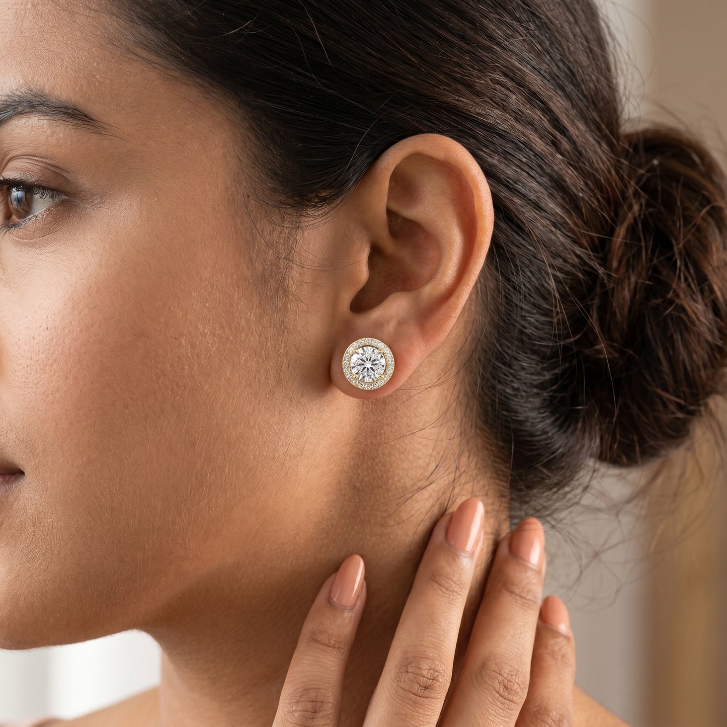 Round Cut Lab Grown Diamond Stud Earrings in Yellow Gold