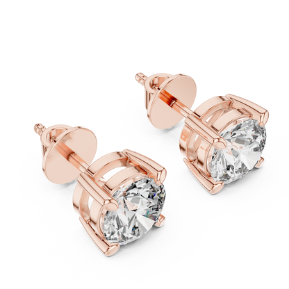 Round Cut Lab Grown Diamond Stud Earrings in Rose Gold