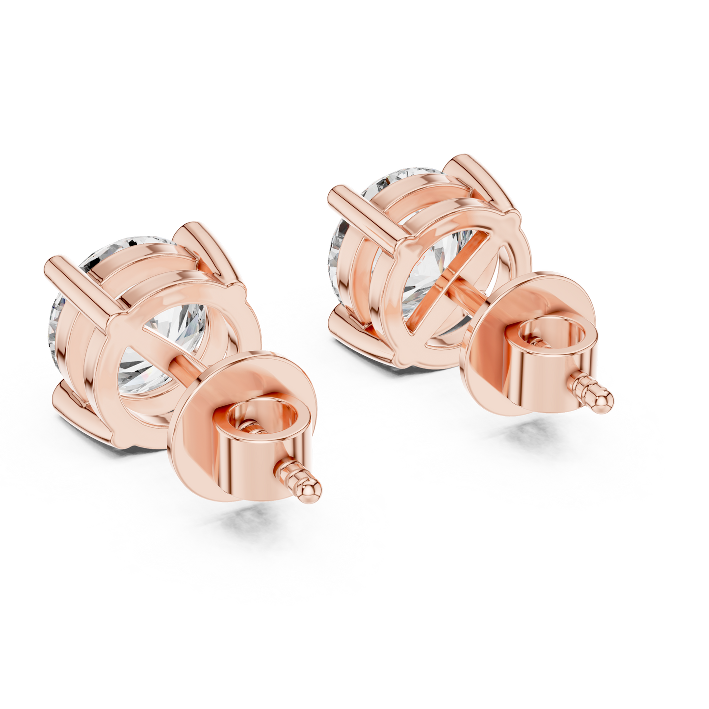 Round Cut Lab Grown Diamond Stud Earrings in Rose Gold