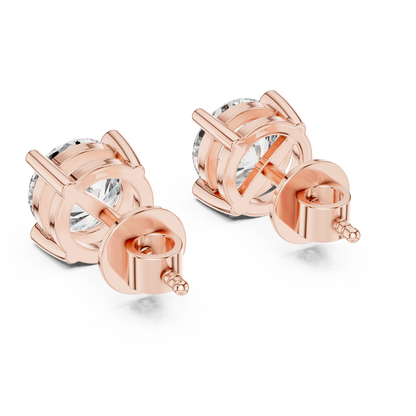 Round Cut Lab Grown Diamond Stud Earrings in Rose Gold