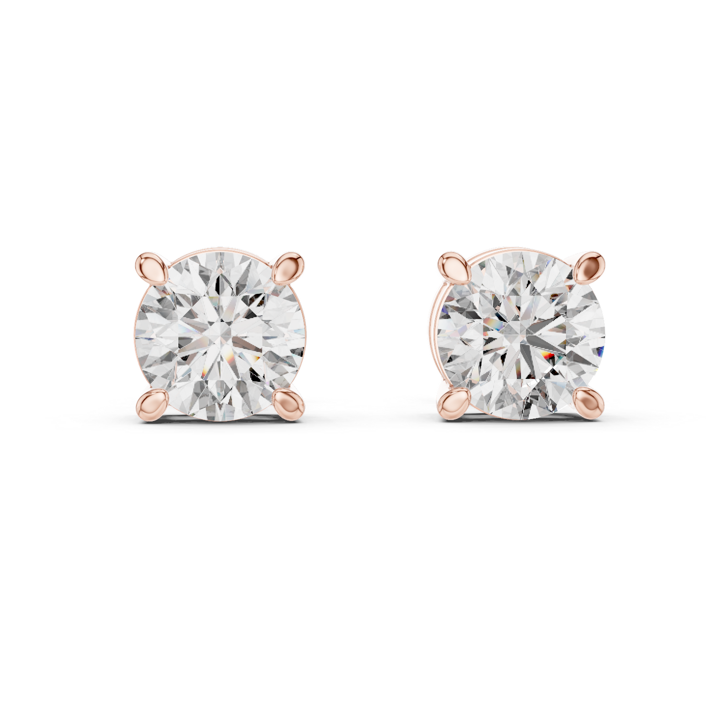Round Cut Lab Grown Diamond Stud Earrings in Rose Gold