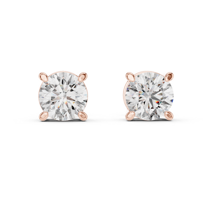 Round Cut Lab Grown Diamond Stud Earrings in Rose Gold