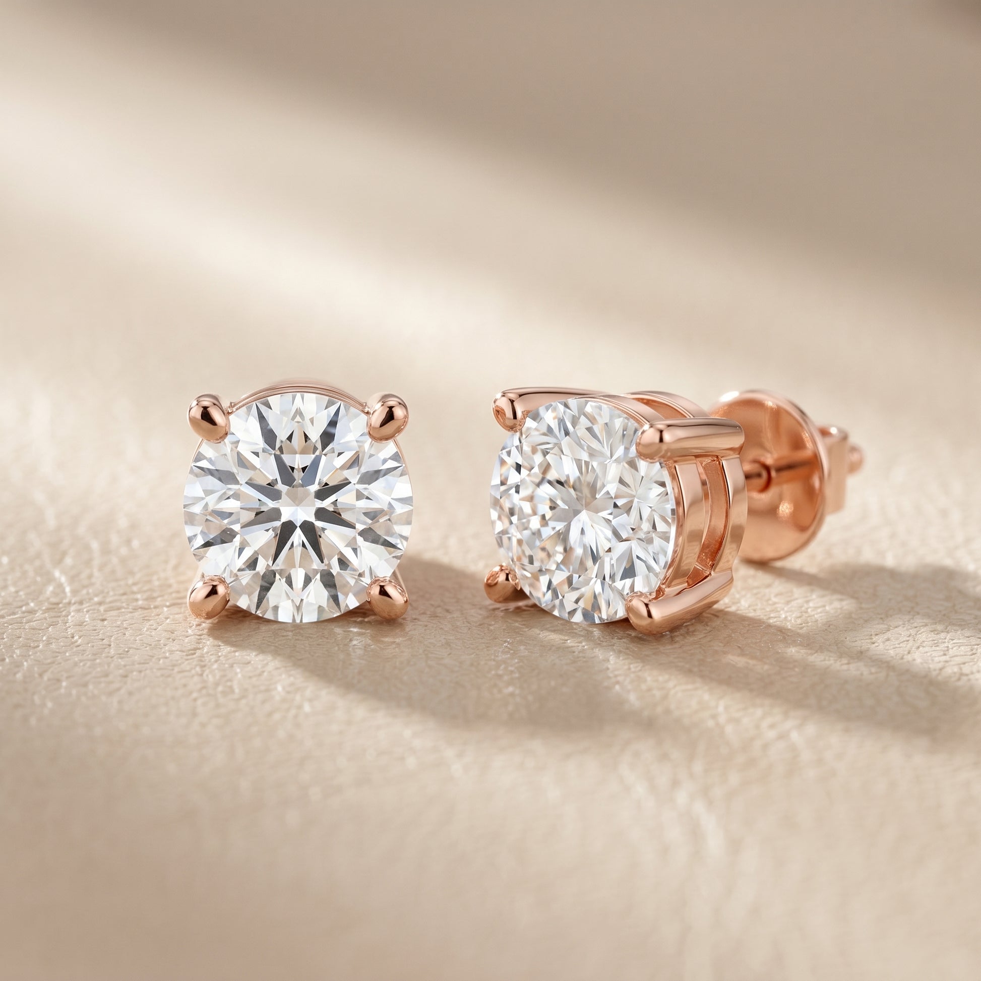 Round Cut Lab Grown Diamond Stud Earrings in Rose Gold