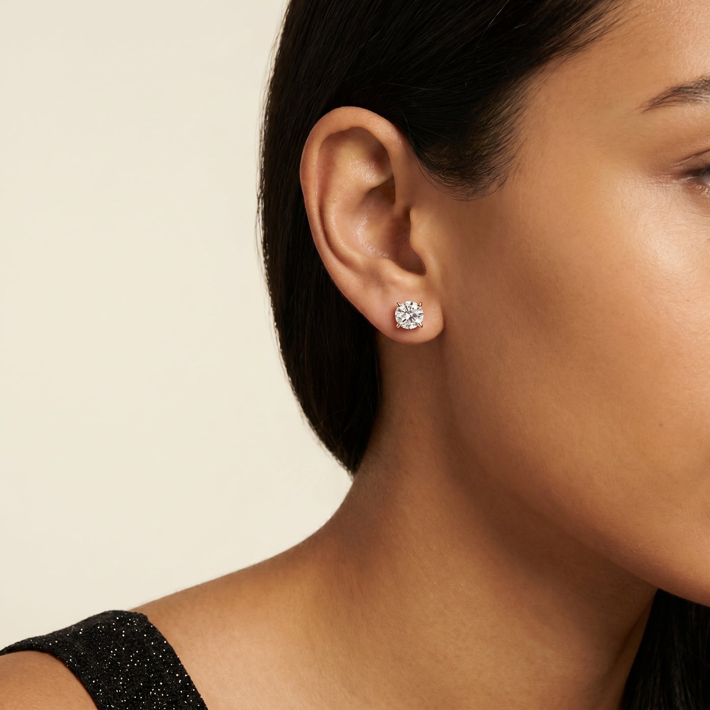 Round Cut Lab Grown Diamond Stud Earrings in Rose Gold