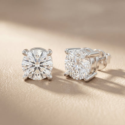 Round Cut Lab Grown Diamond Stud Earrings in Platinum