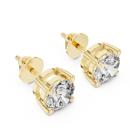 Round Cut Lab Grown Diamond Stud Earrings in Yellow Gold