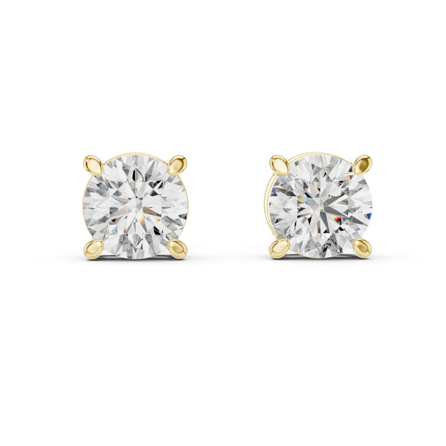 Round Cut Lab Grown Diamond Stud Earrings in Yellow Gold