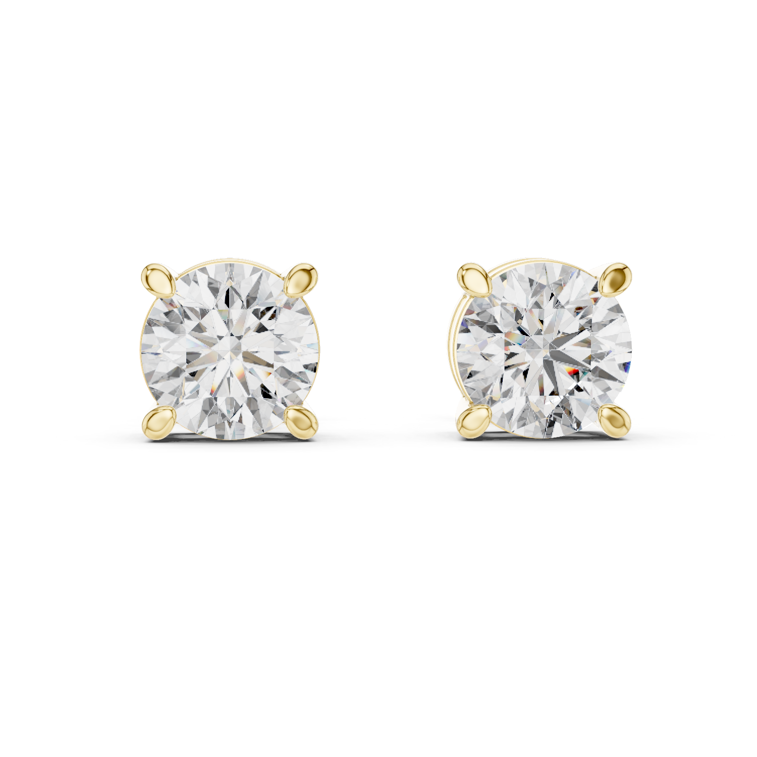 Round Cut Lab Grown Diamond Stud Earrings in Yellow Gold