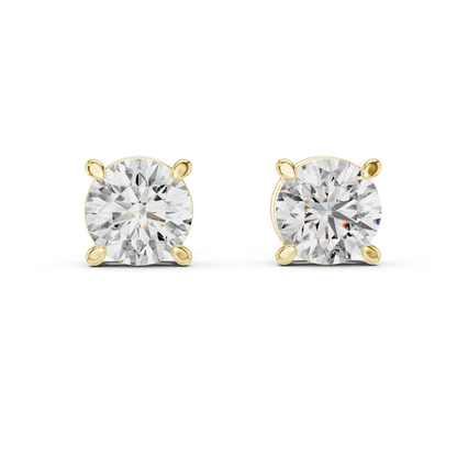Round Cut Lab Grown Diamond Stud Earrings in Yellow Gold