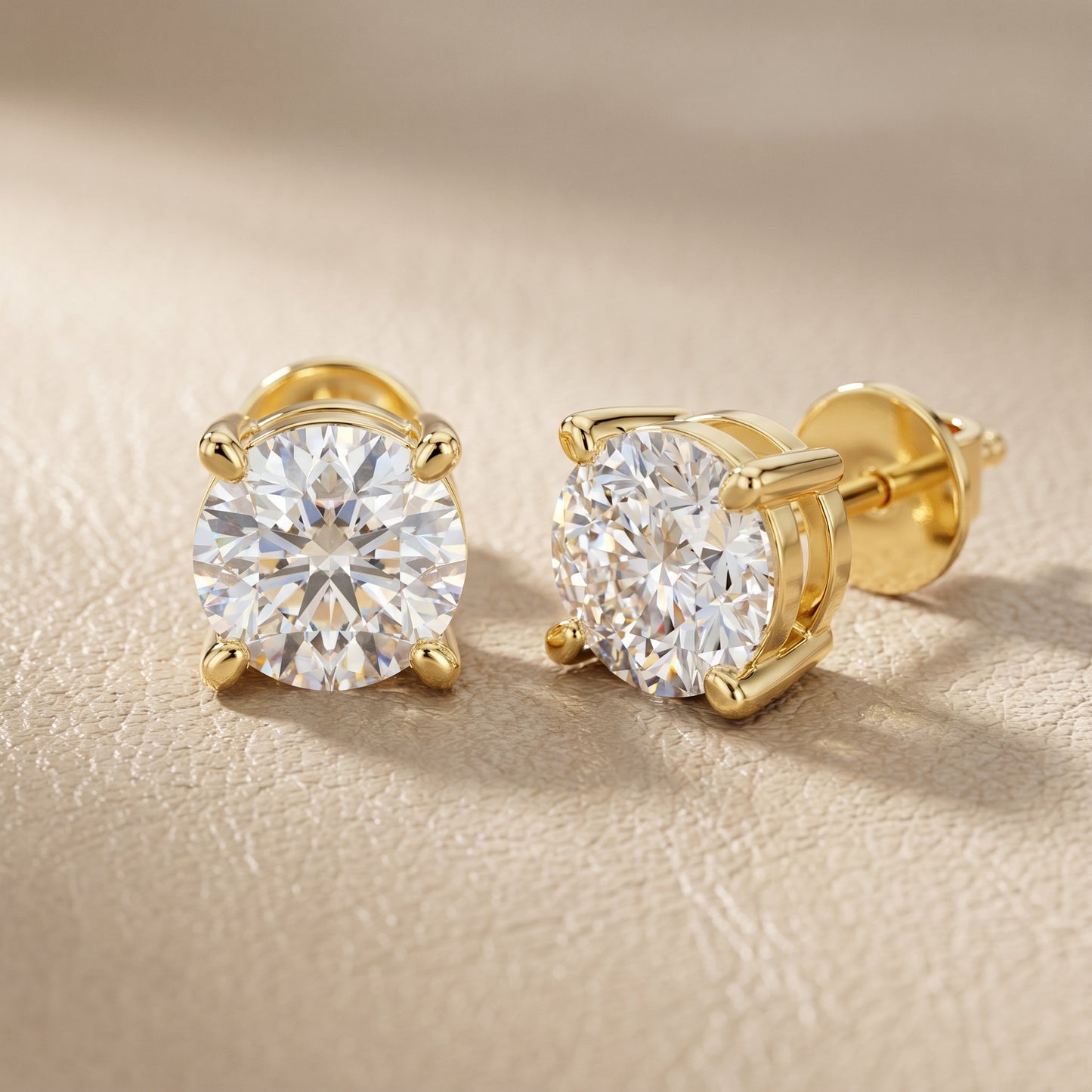 Round Cut Lab Grown Diamond Stud Earrings in Yellow Gold