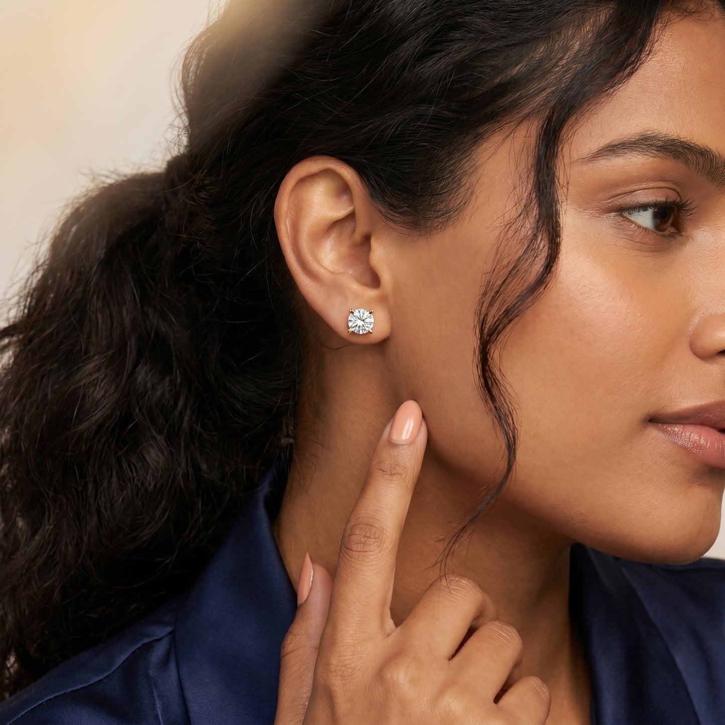 Round Cut Lab Grown Diamond Stud Earrings in Yellow Gold