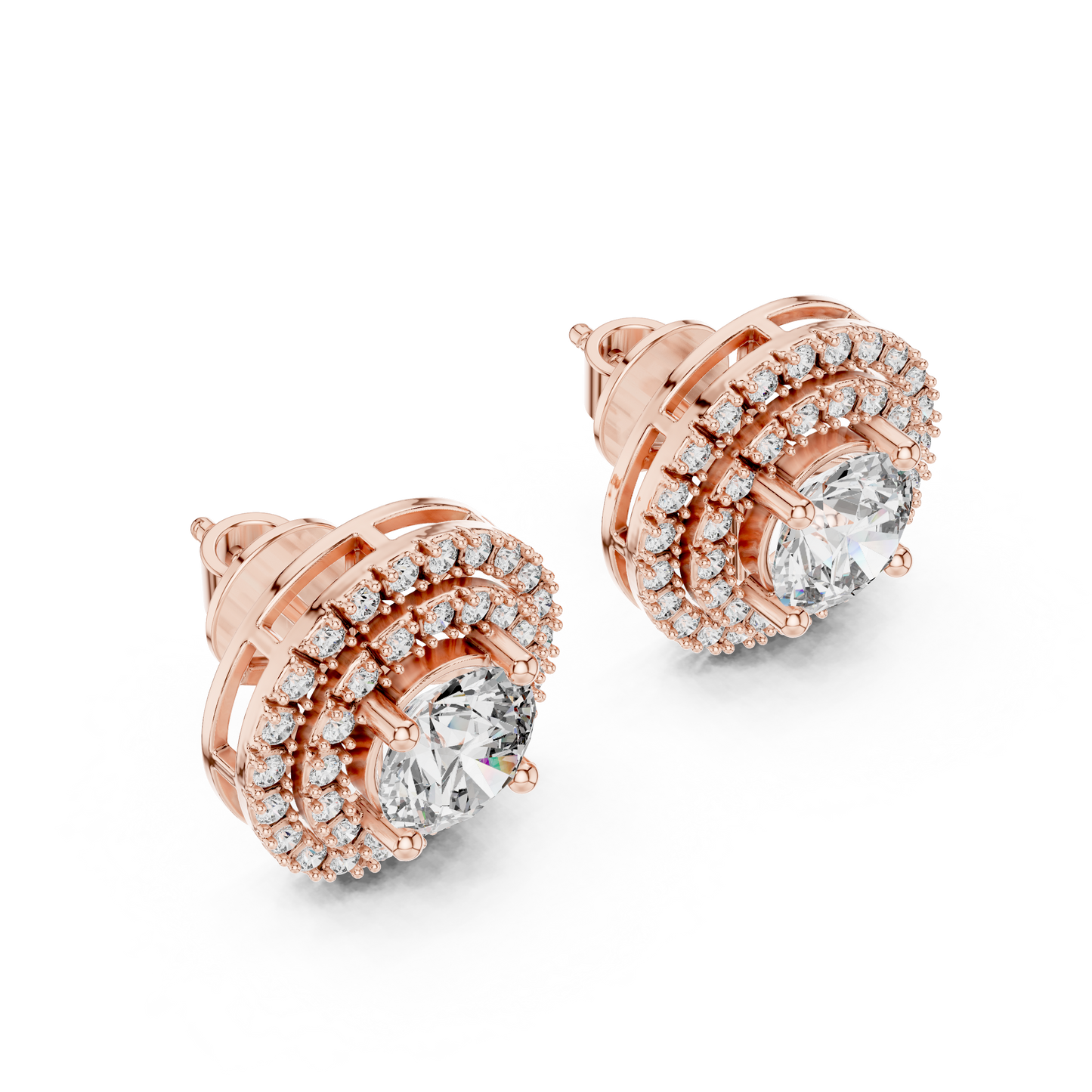 Round Cut Lab Grown Diamond Stud Earrings in Rose Gold