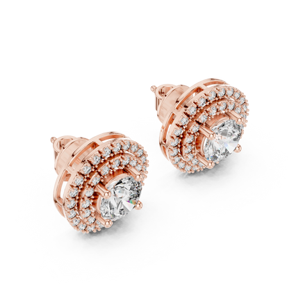 Round Cut Lab Grown Diamond Stud Earrings in Rose Gold