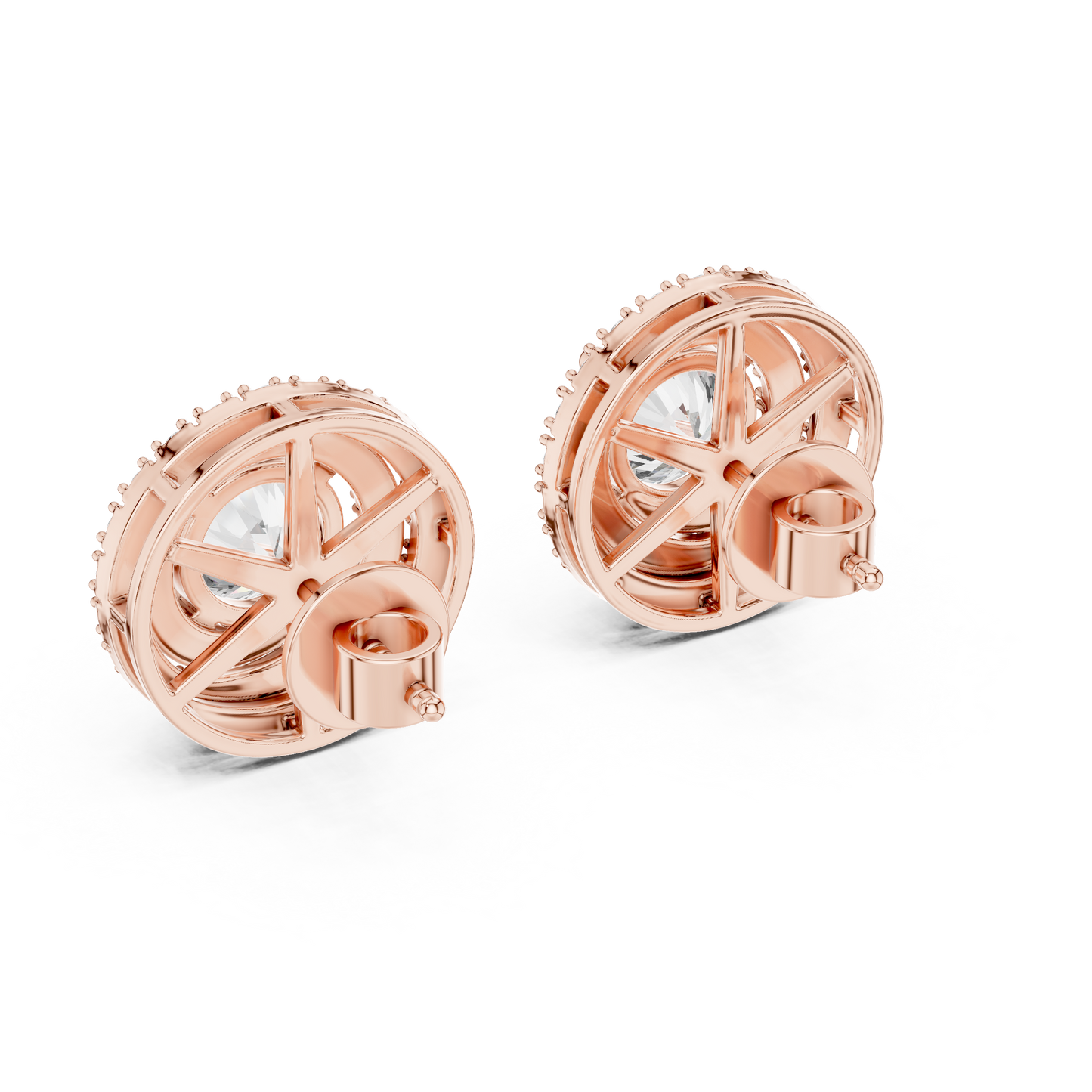 Round Cut Lab Grown Diamond Stud Earrings in Rose Gold