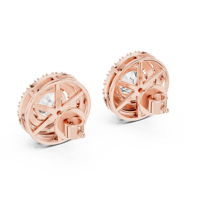 Round Cut Lab Grown Diamond Stud Earrings in Rose Gold