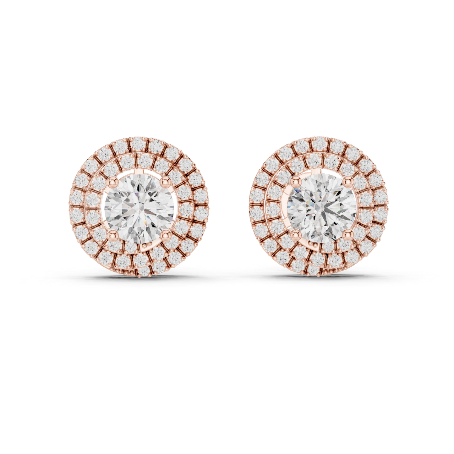 Round Cut Lab Grown Diamond Stud Earrings in Rose Gold
